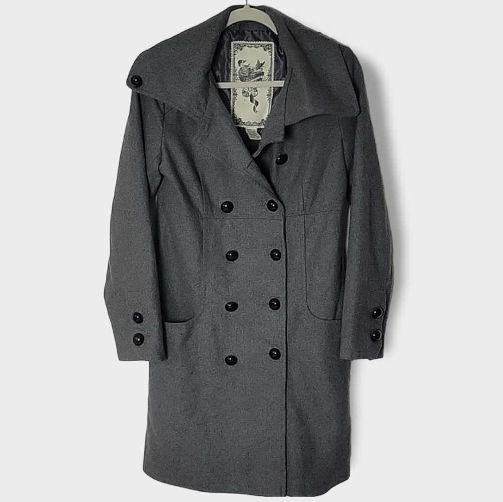 Vintage Inspired Forever Audrey Longline Woll Blend Button Down Pea Coat Medium